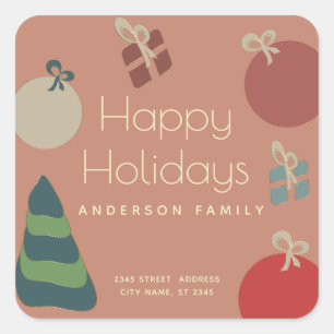 Joyful fun colourful ornaments gifts Holiday Square Sticker