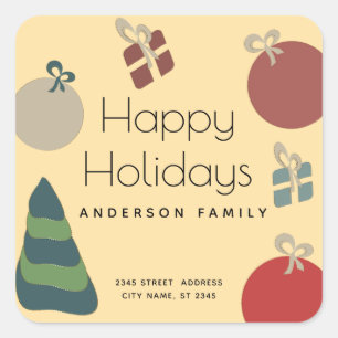 Joyful fun colourful ornaments gifts Holiday  Square Sticker