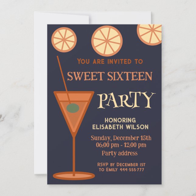Joyful fun cool cocktail party sweet 16 invitation (Front)