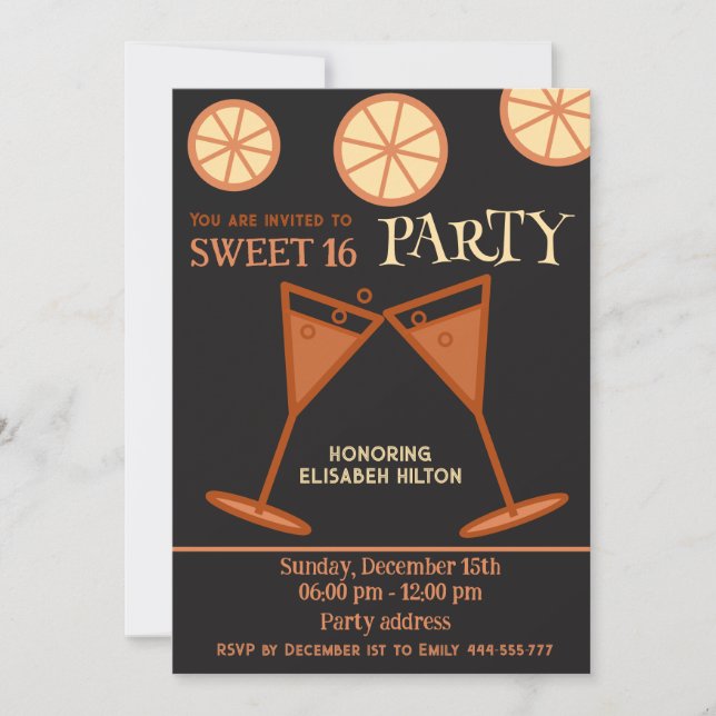 Joyful fun cool sweet 16 cocktail party  invitation (Front)
