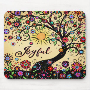 Joyful Fun Whimsical Colourful Tree  Mouse Mat