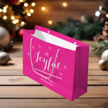 Joyful Gift Chic Script Modern Hot Pink Christmas