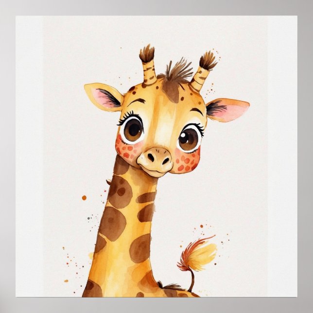 Joyful Giraffe Nursery Watercolor Painting Poster (Front)