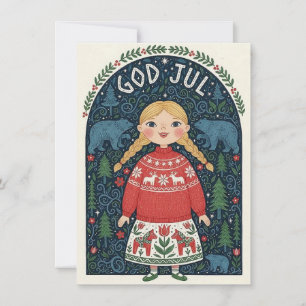 Joyful Girl In Red Sweater Holiday Card