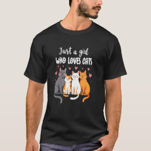 Joyful Girl Loves Cats Adorable Scene T-Shirt