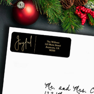 JOYFUL Gold and Black Christmas Return Address