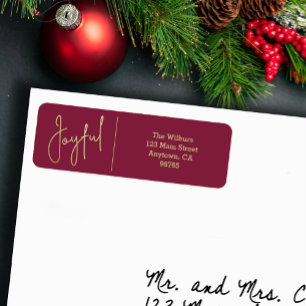 JOYFUL Gold and Cranberry Christmas Return Address