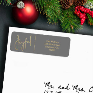 JOYFUL Gold and Grey Christmas Return Address
