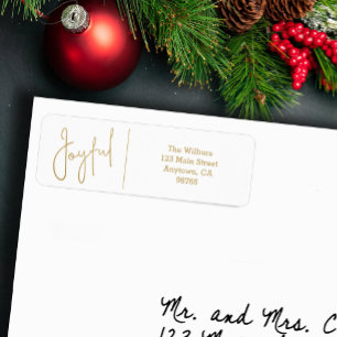 JOYFUL Gold and White Christmas Return Address