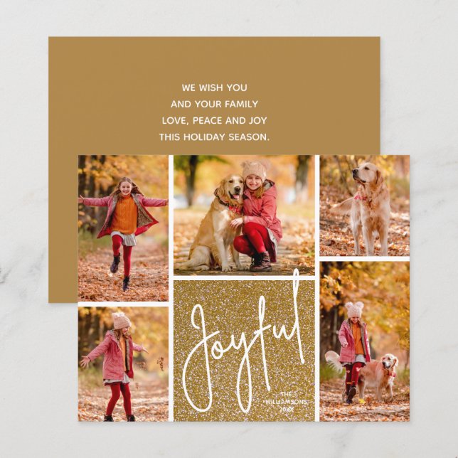 JOYFUL Gold Budget Holiday Cards (Front/Back)
