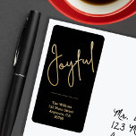 JOYFUL Gold Faux Foil Black Christmas Label<br><div class="desc">The word Joyful in a faux gold foil script accents these black address labels personalised with your name and address. Stylish for any Christmas holiday occasion. MATCHING items in our collection.</div>