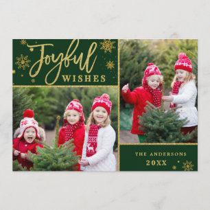 Joyful Gold Frame Christmas 2 PHOTO Greeting Holiday Card
