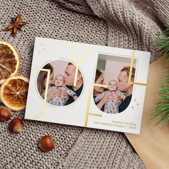 Joyful Gold Script Family Photo Foil Holiday Card (Creator Uploaded)