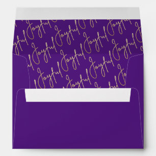 JOYFUL Gold Script on Purple Christmas Envelope