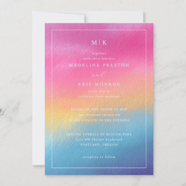 Joyful Gradient Watercolor Wedding Invitation (Front)
