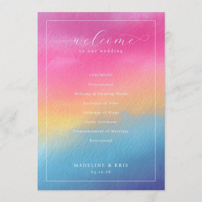 Joyful Gradient Wedding Ceremony Programme (Front)