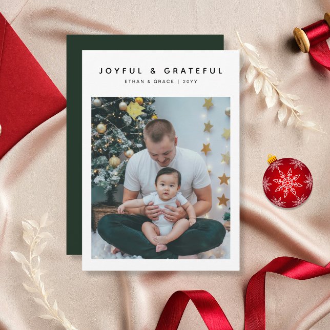 Joyful & Grateful Elegant Family Christmas Photo Holiday Card (Creator Uploaded)