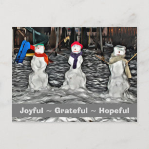 Joyful-Grateful-Hopeful Snow People Holiday Postcard