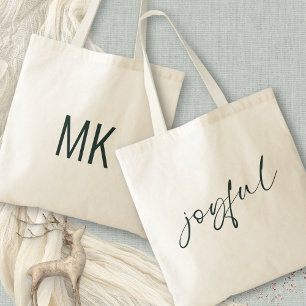 Joyful Green Calligraphy Monogram Initials Tote Bag