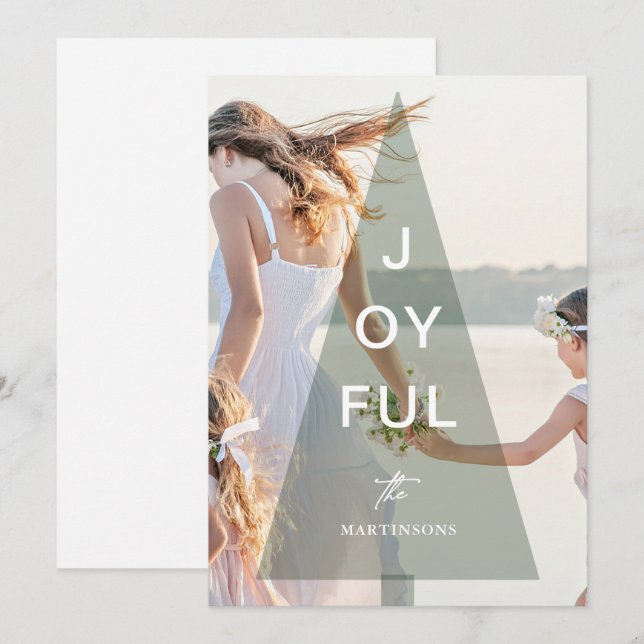 Joyful Green Christmas Tree Overlay Holiday Card (Front/Back)