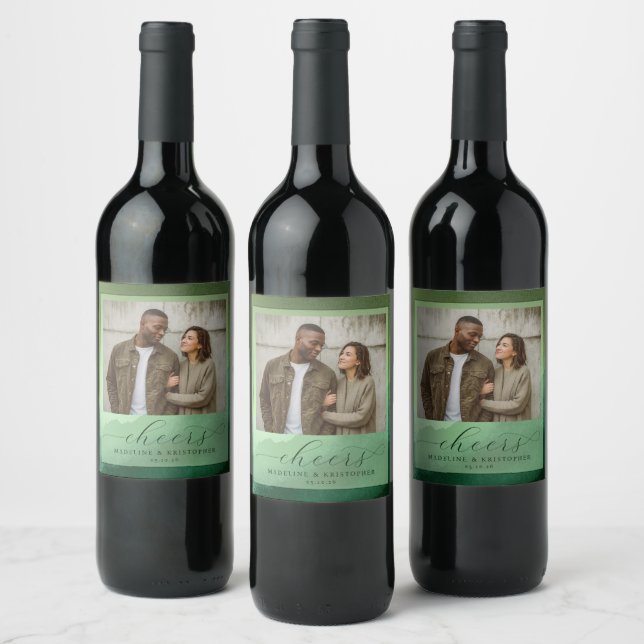 Joyful Green Contemporary Photo Wine Label (Bottles)