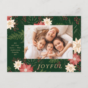 Joyful Green Elegant Christmas Poinsettia Holiday Postcard