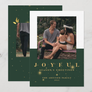 Joyful Green & Gold Three Picture Christmas   Holiday Card