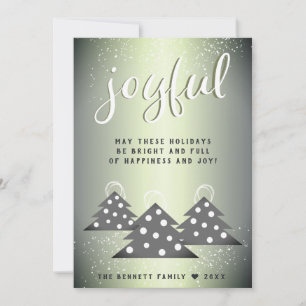 Joyful Green Metallic Christmas Tree Family Holiday Card