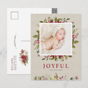 Joyful Greenery Christmas Photo Holiday Postcard
