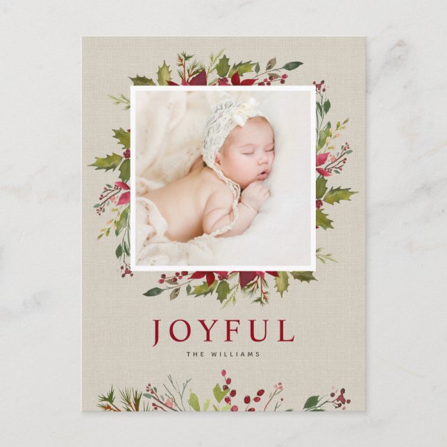 Joyful Greenery | Christmas Photo Holiday Postcard (Front)