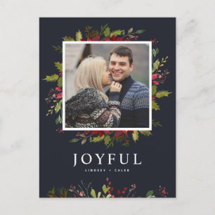 Joyful Greenery   Editable Colours Photo Holiday Postcard