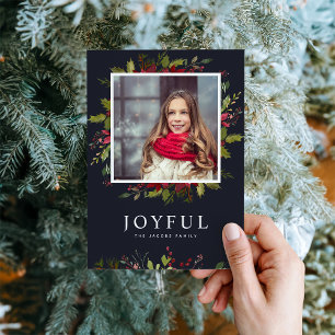 Joyful Greenery   Magnetic Holiday Photo Card
