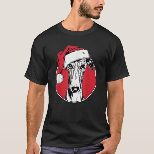 Joyful Greyhound Santa Dog on Greyhound Christmas  T-Shirt (Front)