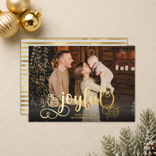 Joyful Hand-Drawn Ornaments Photo Christmas Foil Holiday Card