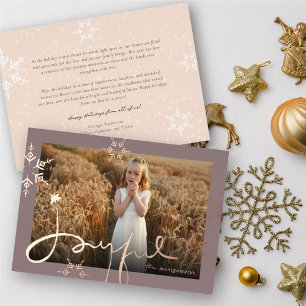 Joyful Hand-Drawn Script Geometric Snowflake Photo Foil Holiday Card