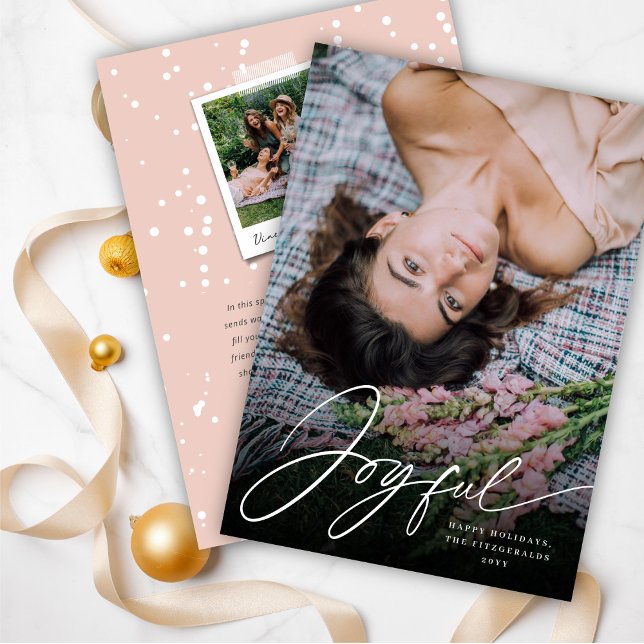 Joyful Handwriting Script Stylish Christmas Photo Holiday Card (Creator Uploaded)