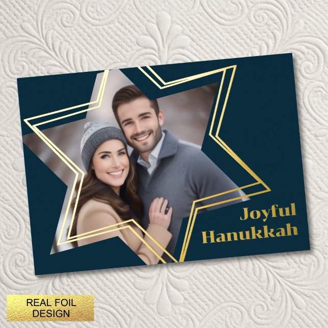 Joyful Hanukkah Star of David Photo Frame Foil Holiday Card (Creator Uploaded)