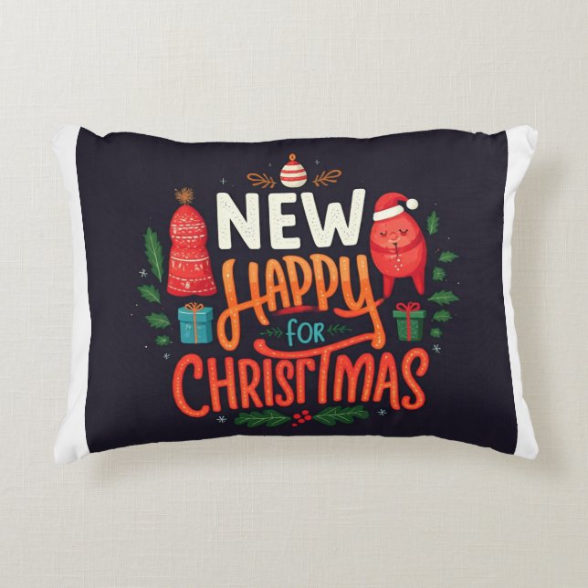 Joyful "Happy Christmas" Pillow: Festive Co Decorative Cushion (Front)