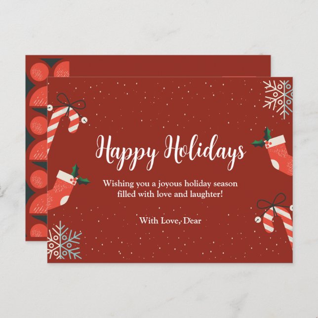Joyful Happy Holidays Wishes: With Love & Laughter Postcard (Front/Back)