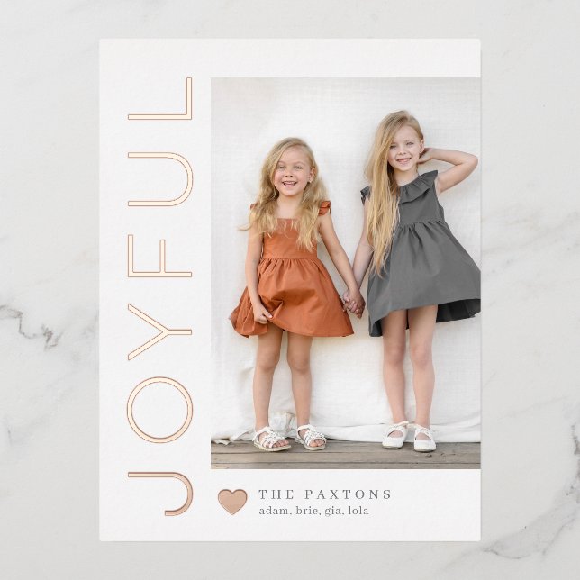 Joyful Heart Editable Colour Foil Holiday Postcard (Front)