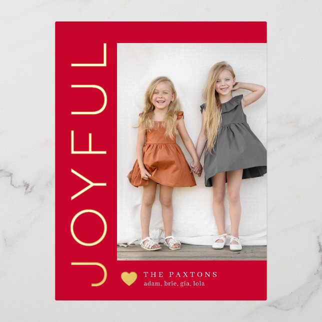 Joyful Heart Editable Colour Foil Holiday Postcard (Front)