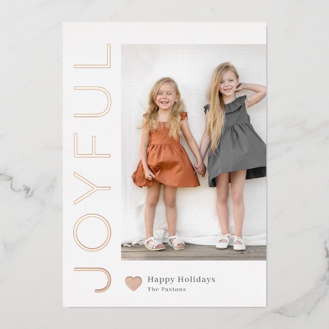 Joyful Heart Foil Holiday Card Editable Colour (Front)