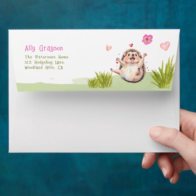 Joyful Hedgehog Garden Party Baby Shower Envelope (Hand)