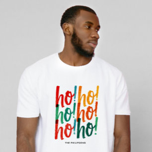 Joyful Ho Ho Ho Red Green Christmas Brush Script T-Shirt
