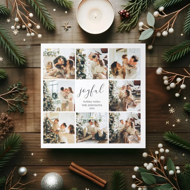 Joyful Holiday Christmas 12 Photo White Tri-Fold Holiday Card (Creator Uploaded)
