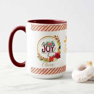 Joyful Holiday Floral and Plaid Christmas Mug