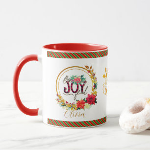 Joyful Holiday Floral and Plaid Christmas Mug