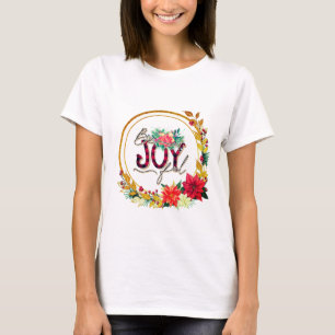 Joyful Holiday Floral and Plaid Christmas T-Shirt