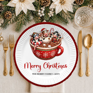 Joyful Holiday funny cow cartoon christmas paper p Plate
