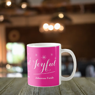 Joyful Holiday Gift Script Chic Hot Pink Christmas Coffee Mug